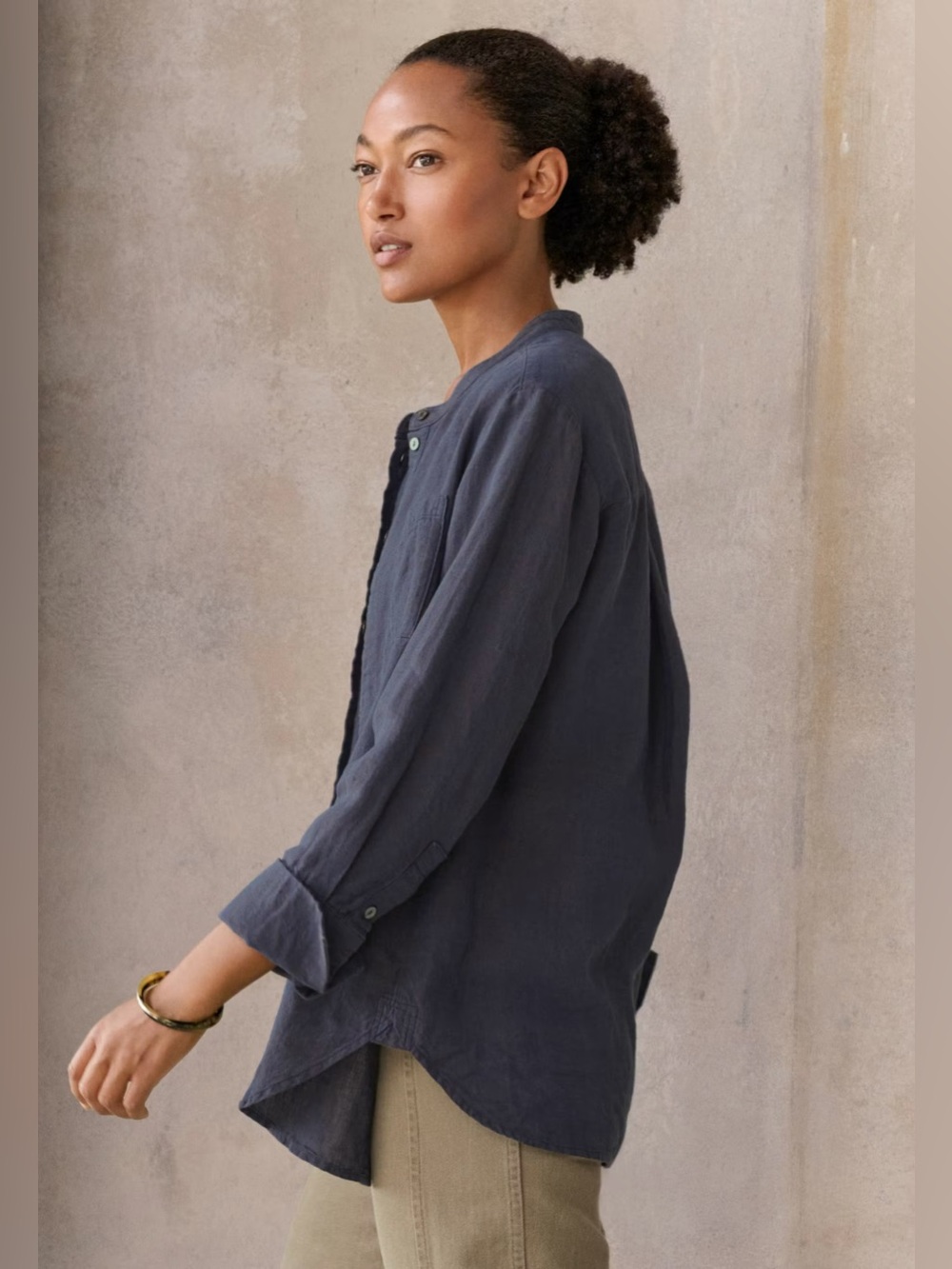 Poetry Long Silk Blend Bib Shirt Size M Oversized Boho Coastal French Cottage